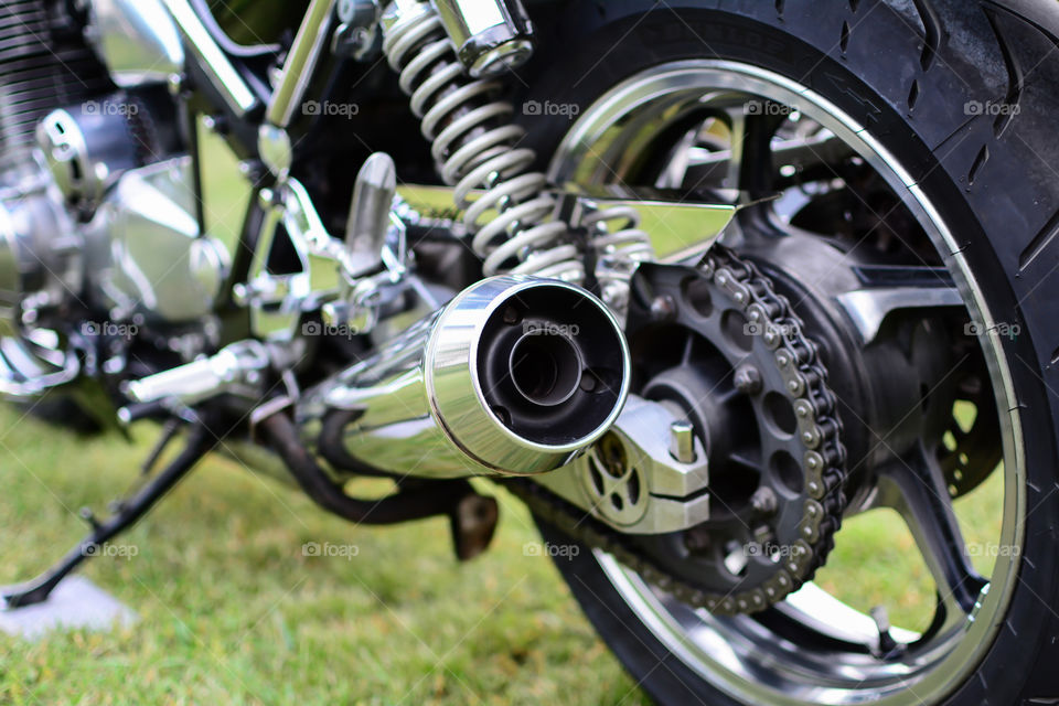 chromed exhaust on vintage motorcycle