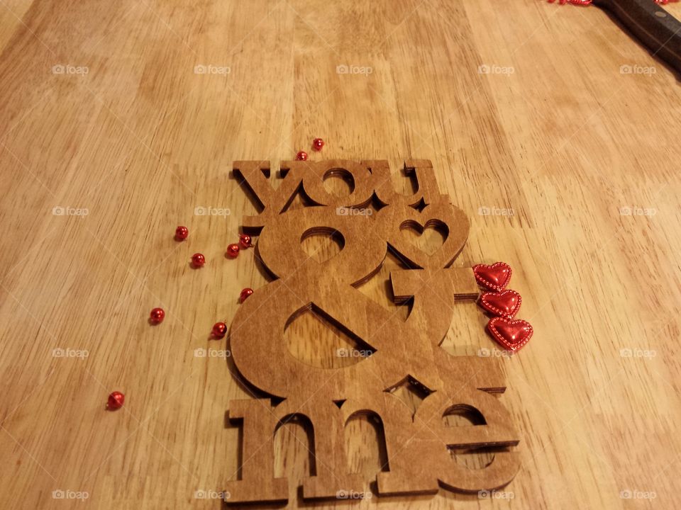 You & me valentines day decorations with shiny red hearts