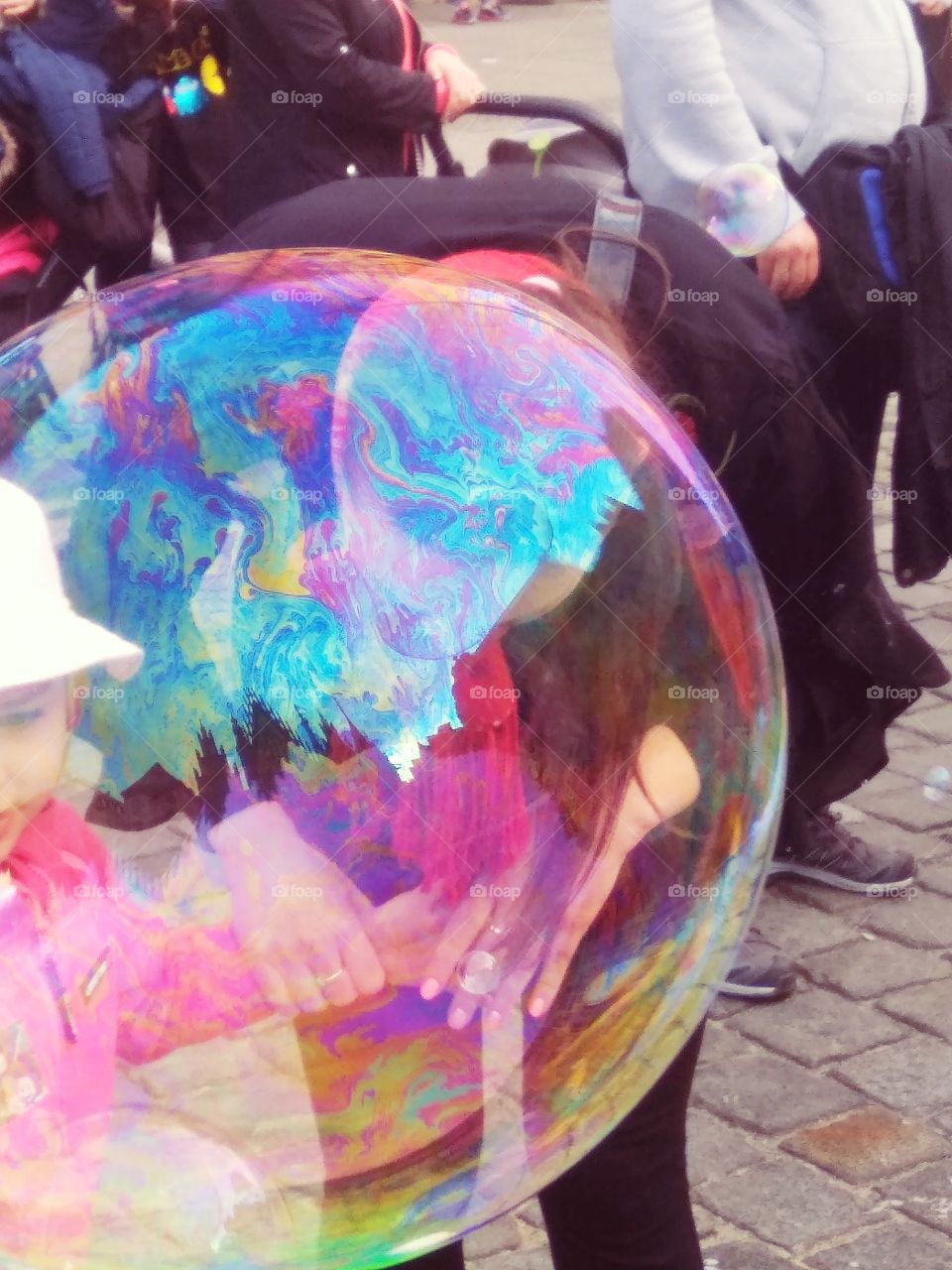 It's just one colorful bubble, but looks like some abstract picture!
