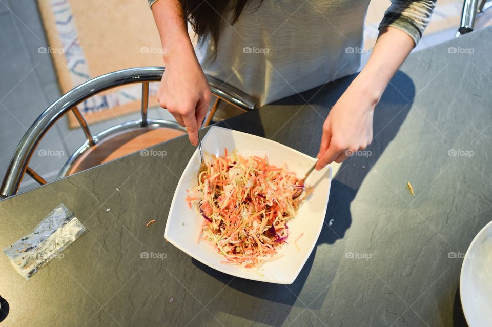 Women Preparing lunch on table