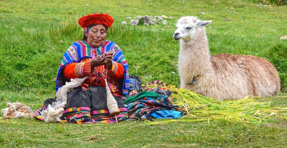 Peruvian Woman and Llama