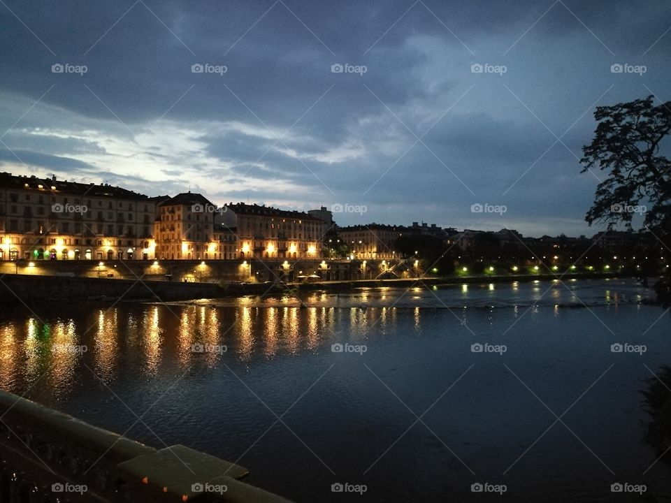 Torino by night -view of the Po river