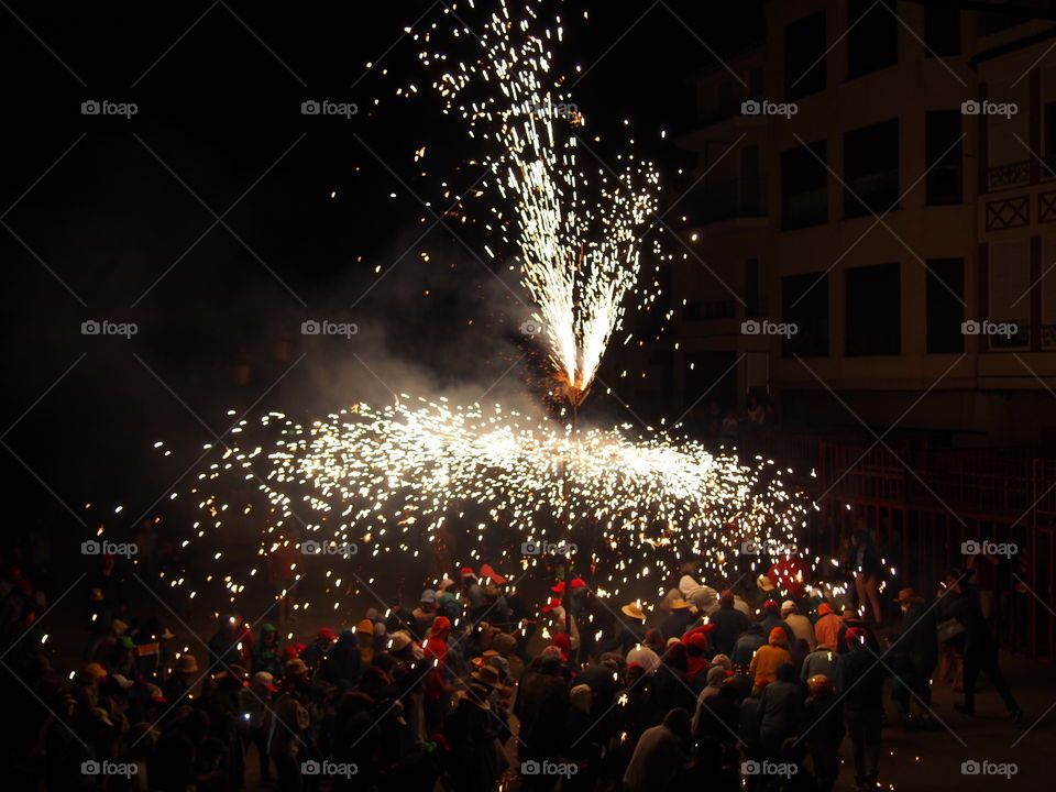 typical fireworks party in a local festival