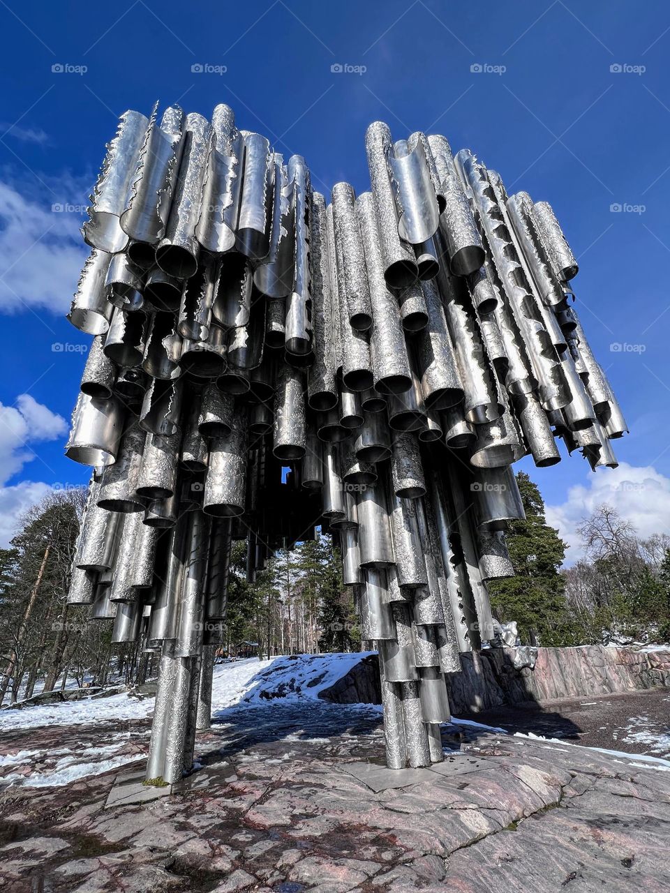 Famous composer Jean Sibelius futuristic monument on Helsinki, Finland 