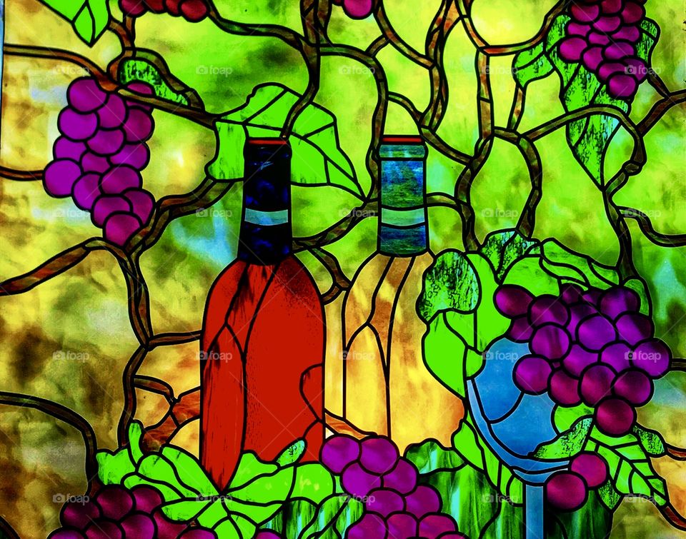 Wine and grapes stained glass window—taken in St. Augustine, Florida