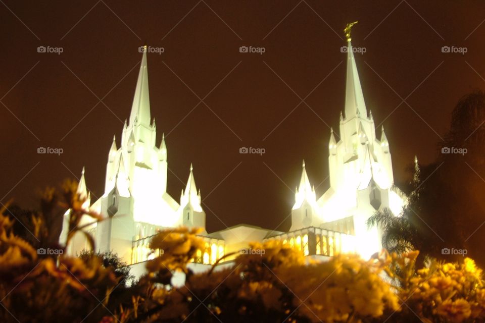 The San Diego LDS Temple at night