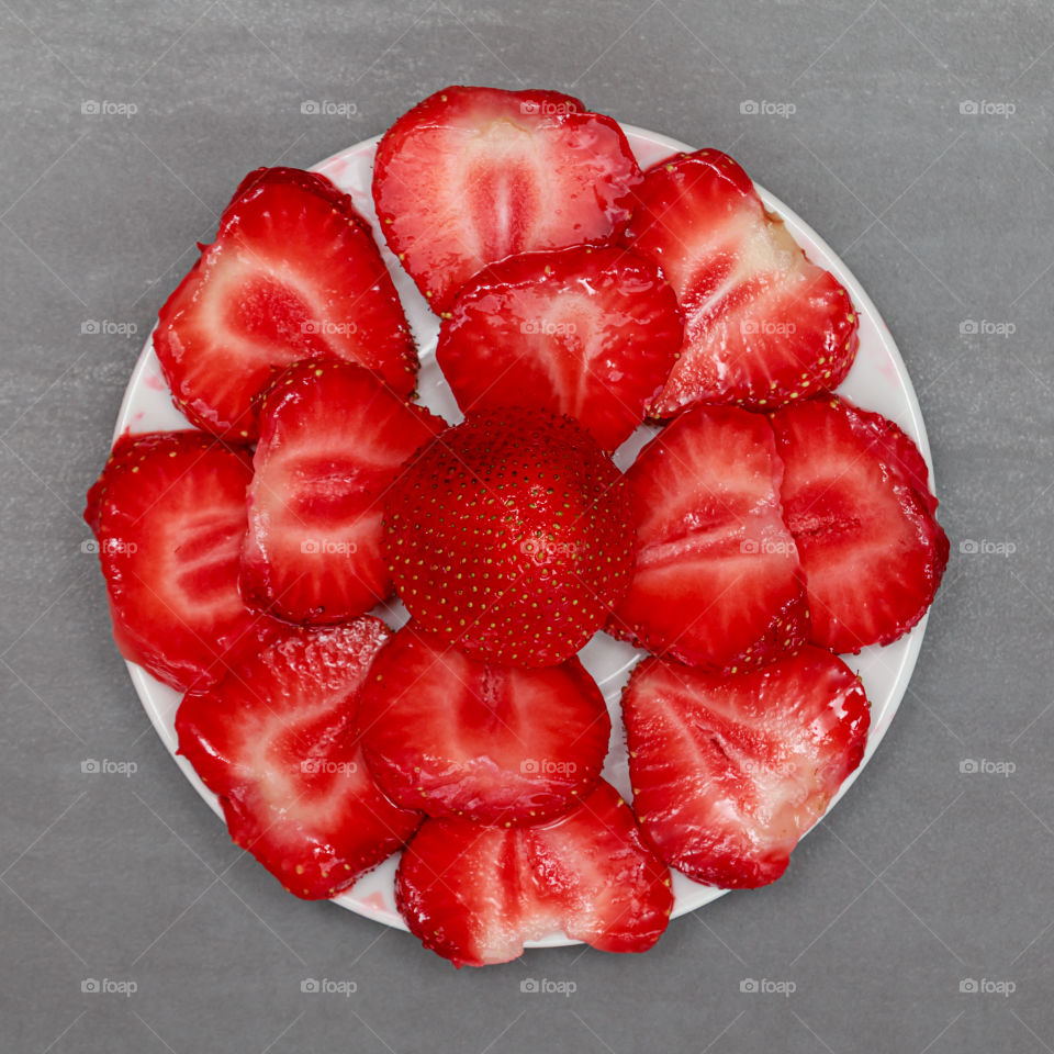 High angle view of a strawberry