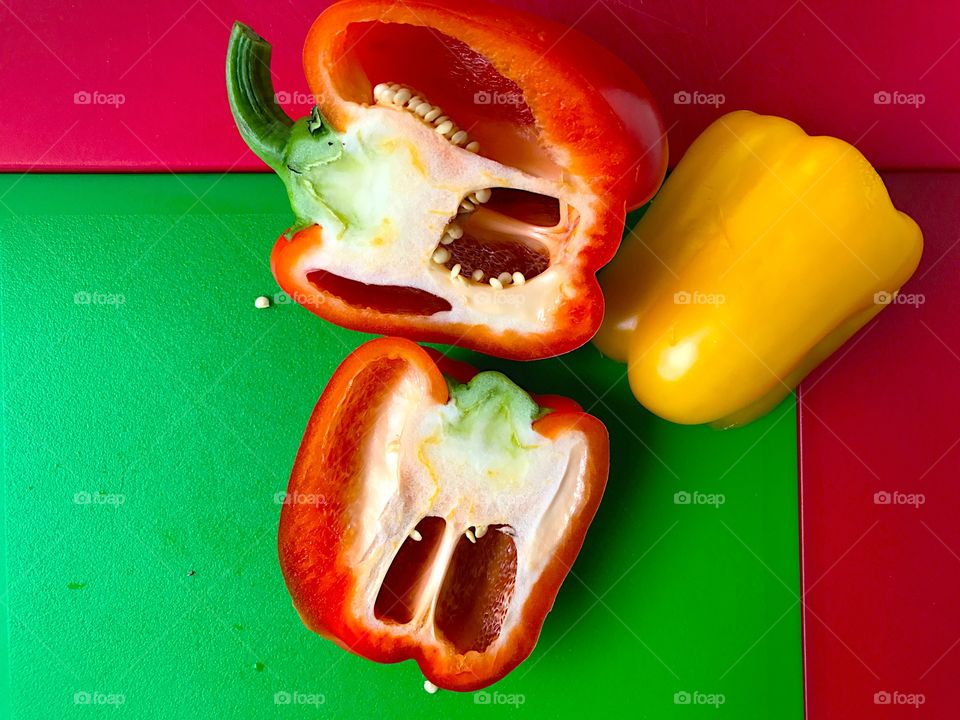  Bell peppers on red and green