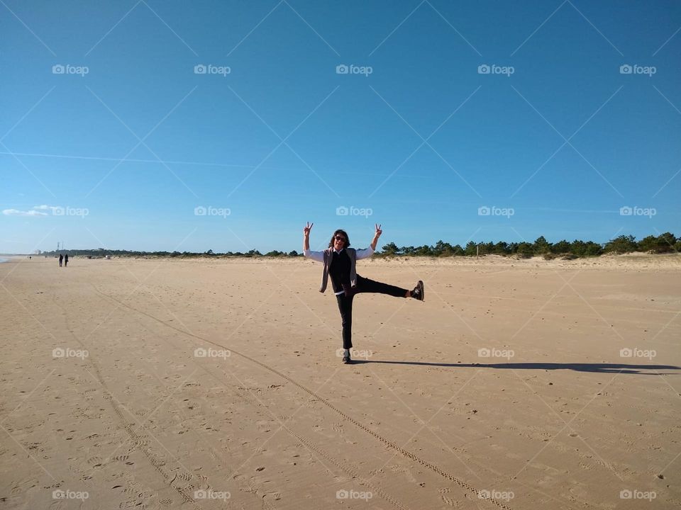 Fitness on lonely beach 