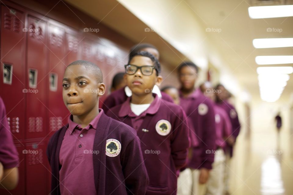 Students waiting in line for their teacher