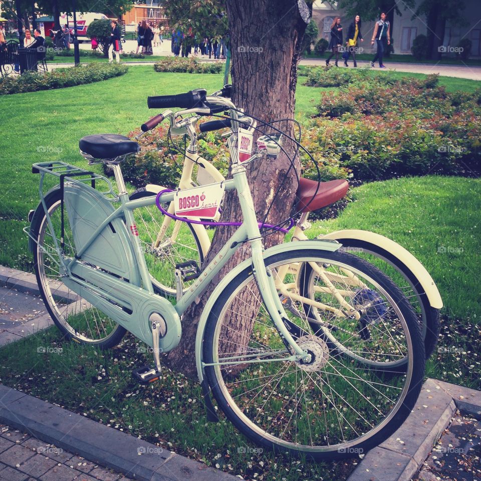 Colored electra bicycles on bosco fresh fest music festival in Moscow, Russia