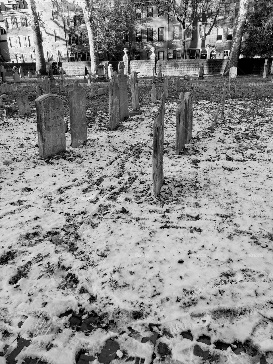 snowy cemetery