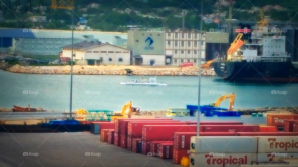 submarine..cargo ship
.containers.. Bridgetown Barbados