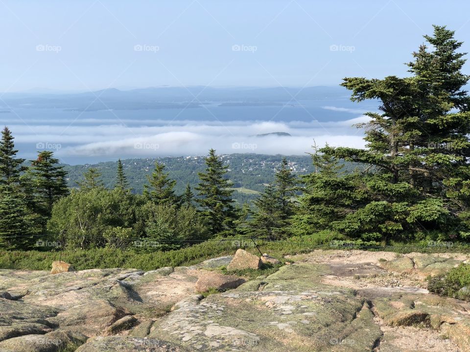 Awe-inspiring scenic view of Coastal Maine from the top of Cadillac Mountain in Arcadia National Park. Taken with iphone during summer (July 2018)