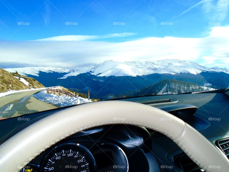 Driving in the mountains during winter