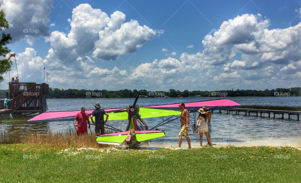 Amphibious aircraft on lakeshore 
