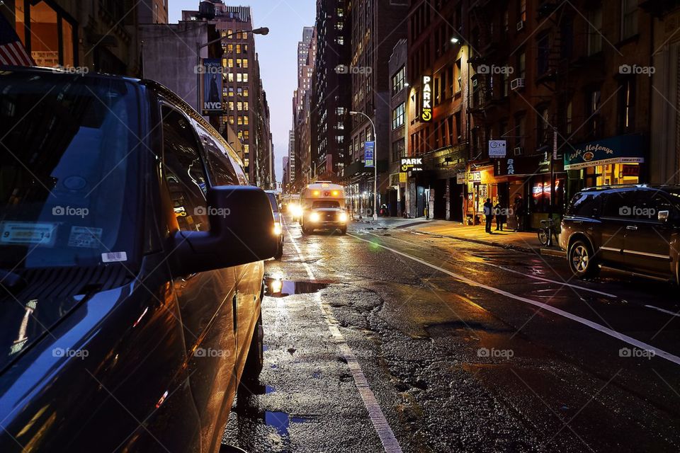 Busy and crowded new york city streets at night