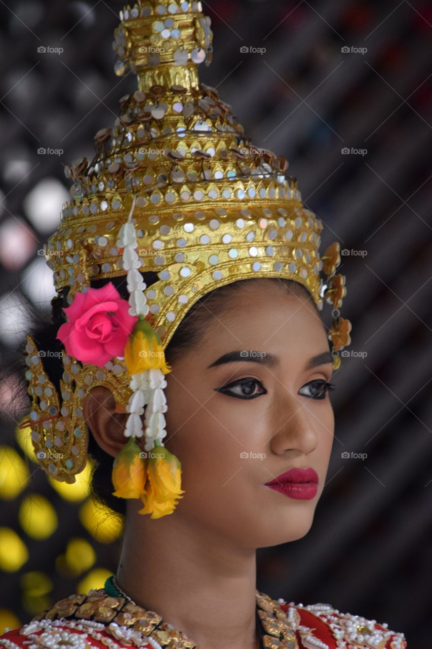 Temple dancer at Erawan shrine Bangkok Thailand