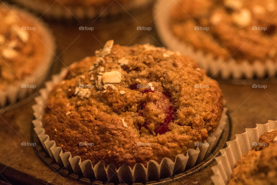 Homemade raspberry oatmeal muffins 