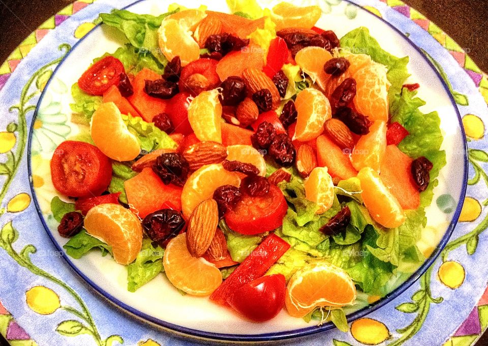 Fruit and vegetable salad . Just a delicious salad that one of my friends prepared as a first course of our dinner.