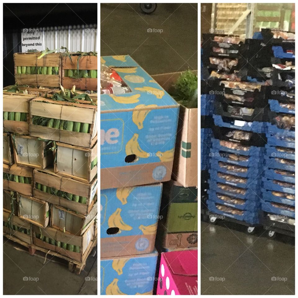 We took a trip to the food bank to pick up supplies for the senior center. Food!