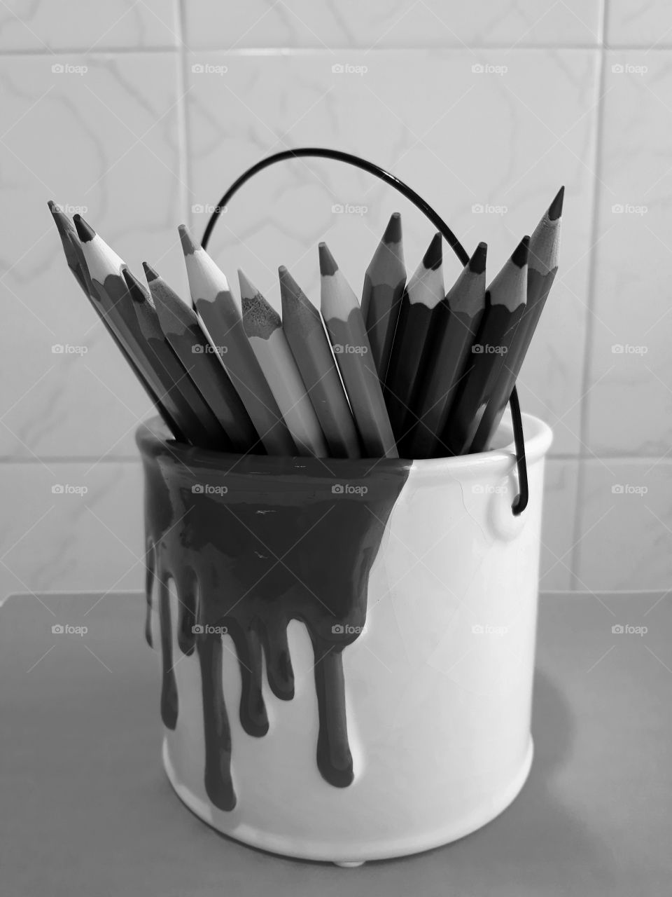Colored pencils in a pencil holder