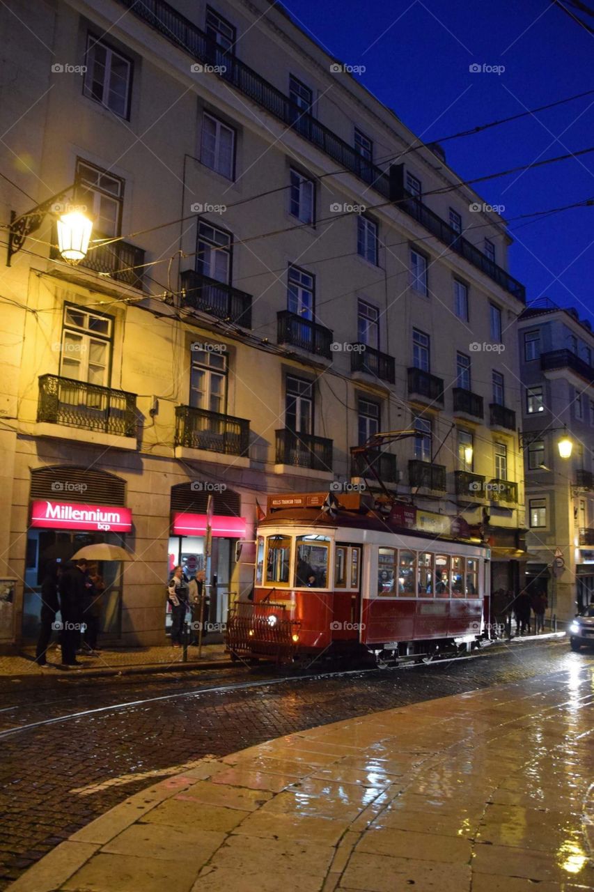 Tramway By night in Lisbon 
