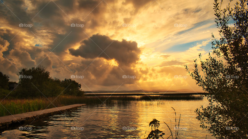 Golden hour at Corrib lake in Galway, Ireland