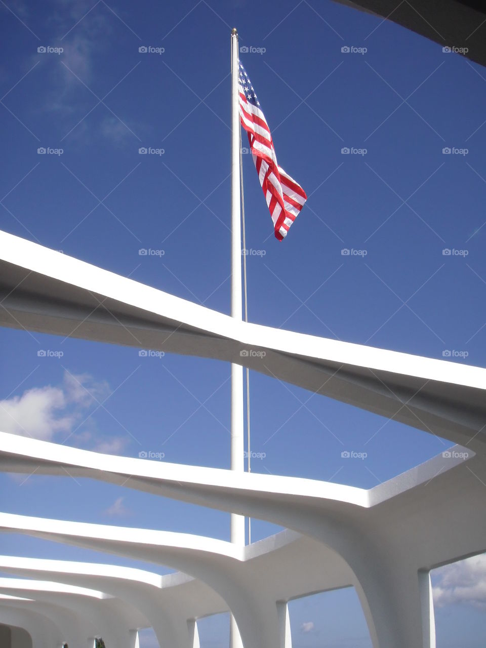 Flag at the Arizona Memorial in Pearl Harbor. 