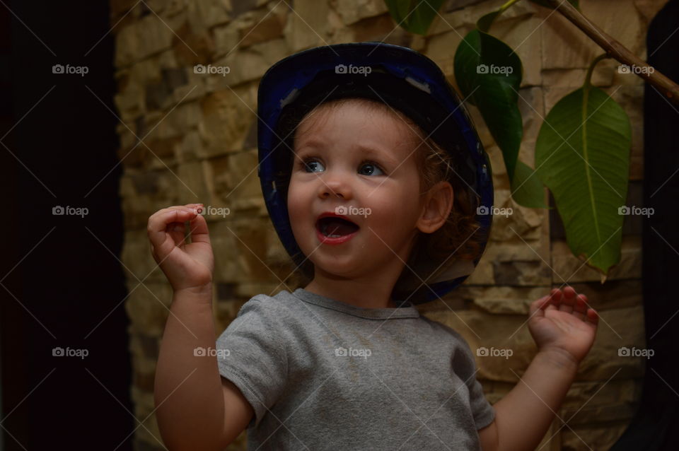 Child in a unique helmet