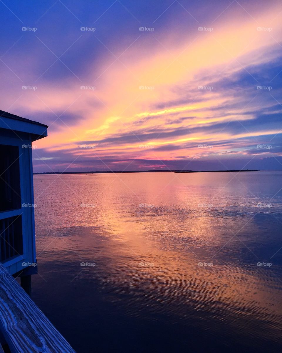 Scenic view of sea with dramatic sky