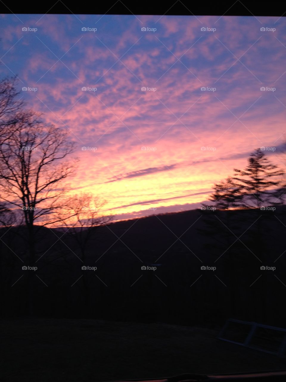 Colorful sky at sunset in the mountains 