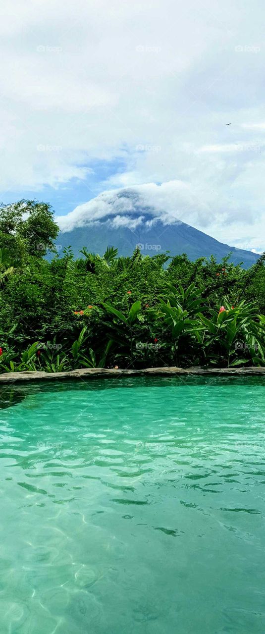 hot spring with Arenal volcano