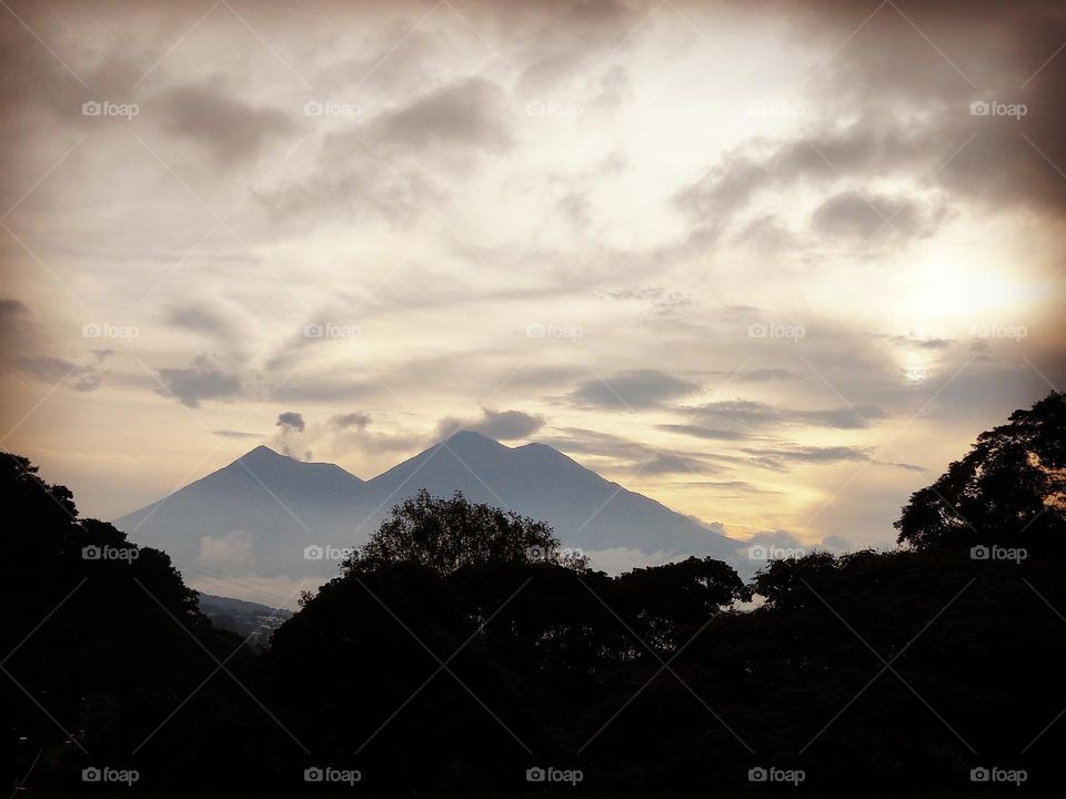 Volcanoes and sunset