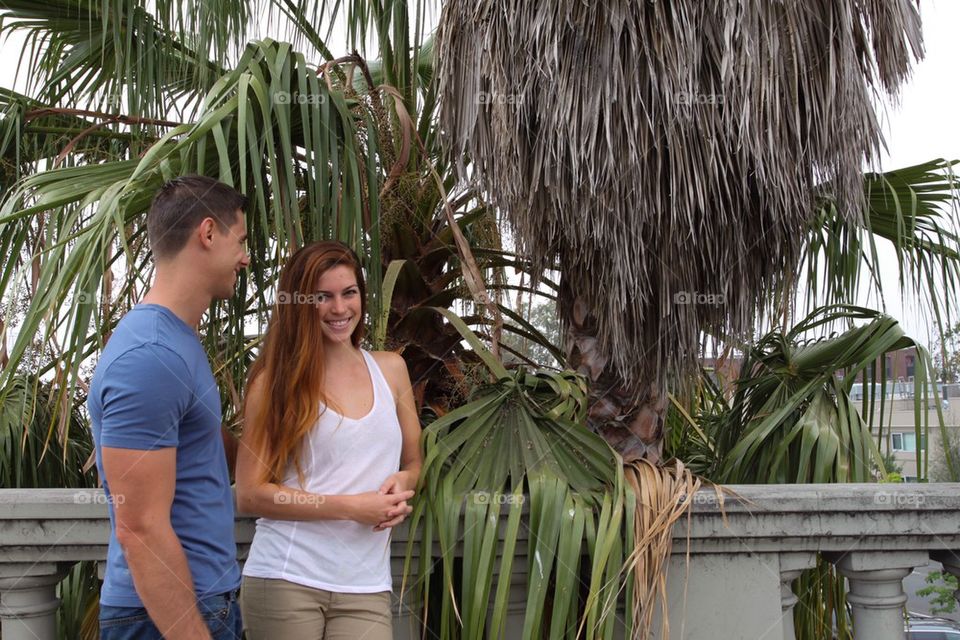 Young Couple Palm Tree