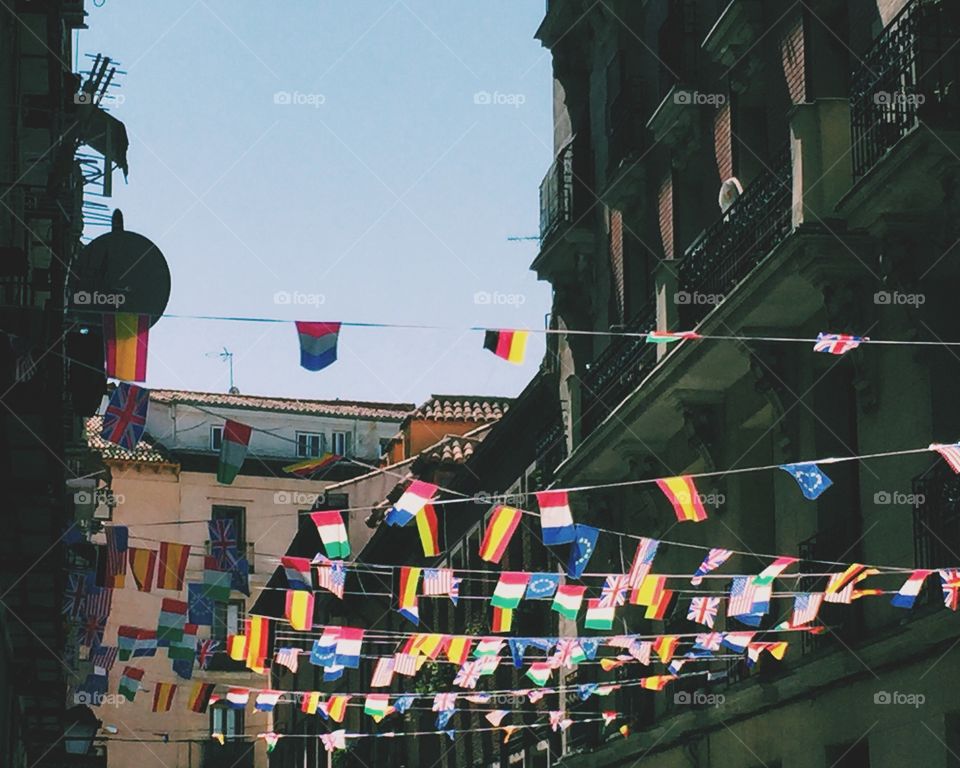 Flags over an street