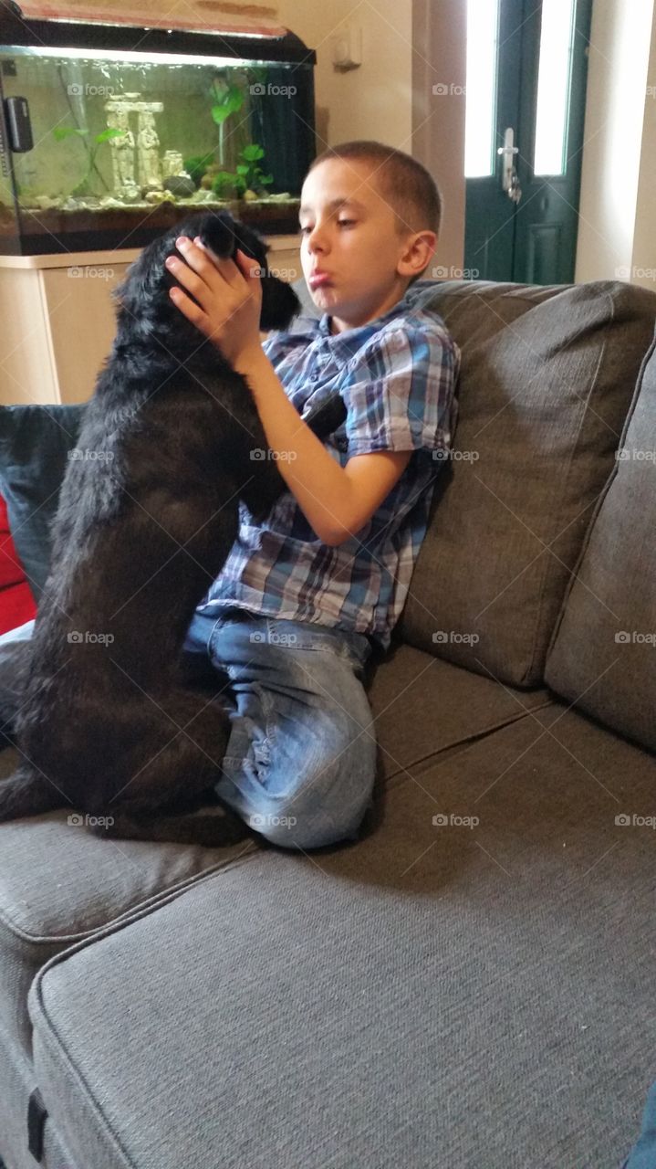 my son with my dog