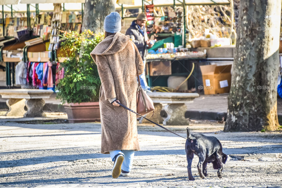 Young Girl With Her Dog Outside
