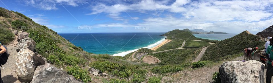 Ocean and mountain top view in Caribbean, Saint Kitts