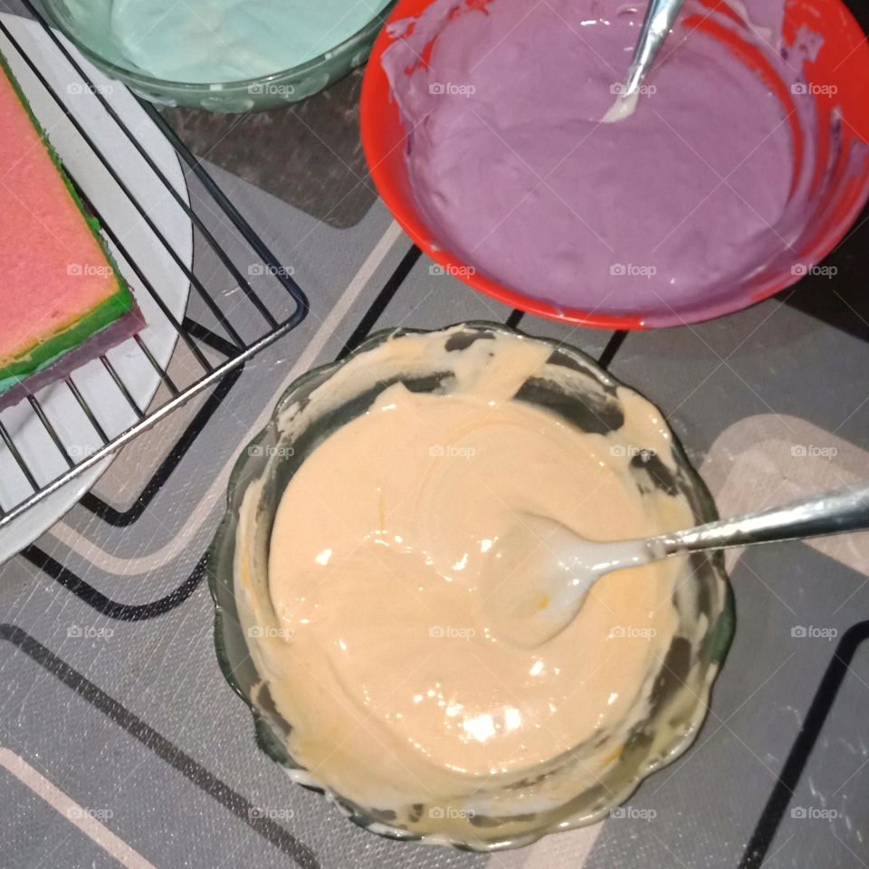 colorful rainbow cake batter