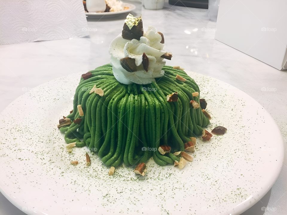 green tea Montblanc serve on the desk