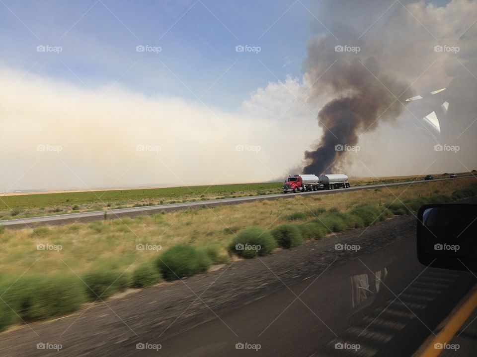 Fire Behind a Semi