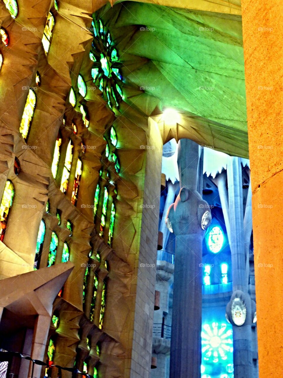 wwSagrada Familia Basilica. Interior pillars natural light