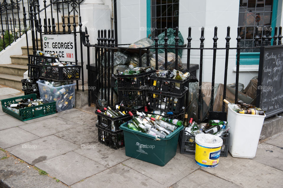 Garbage and trash near Primrose Hill in London.