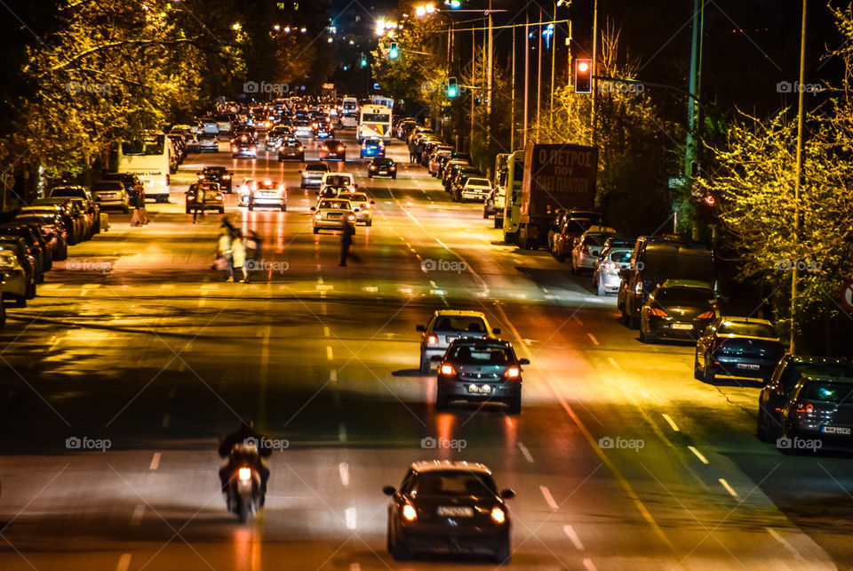 Cars In Traffic At City Night Road
