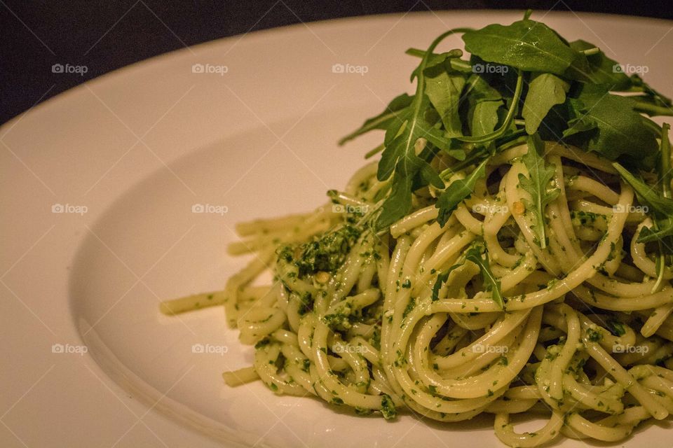 Pasta with homemade arugula lemon pesto