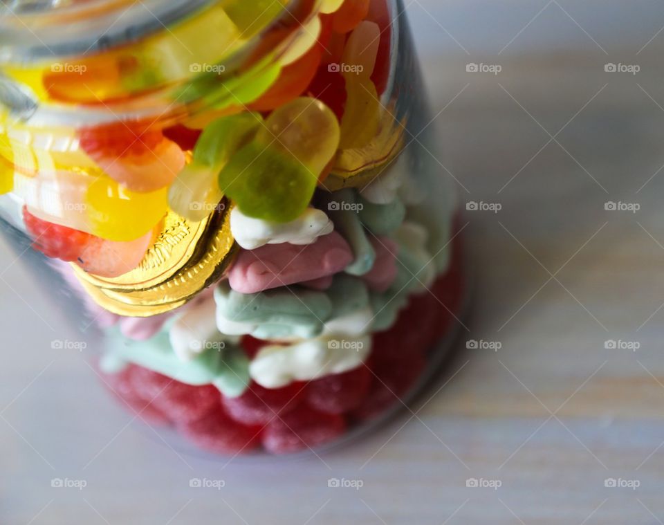 Colorful candies in jar