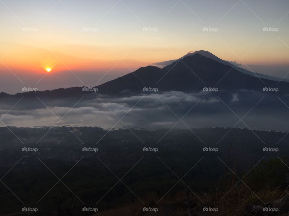View of mountain during sunrise