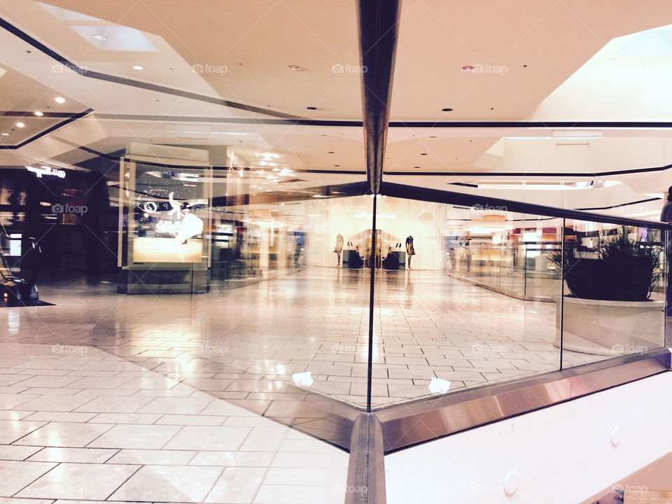 Shopping Mall Beverly Center. Shopping mall in Los Angeles (Beverly Center) seeing the mall in mirror effect from 7th floor

