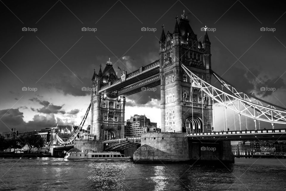 Tower Bridge on the river Thames in London, England- view at night